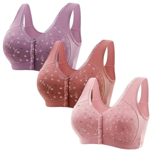 Comfortable 3-Piece Daisy Push-Up Bra Set for Older Women Full Coverage Front-Closure Bras