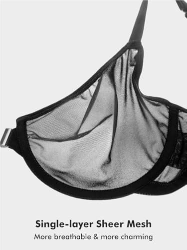 Delimira Women's Comfortable Plus Size Underwire Sheer Mesh Bra
