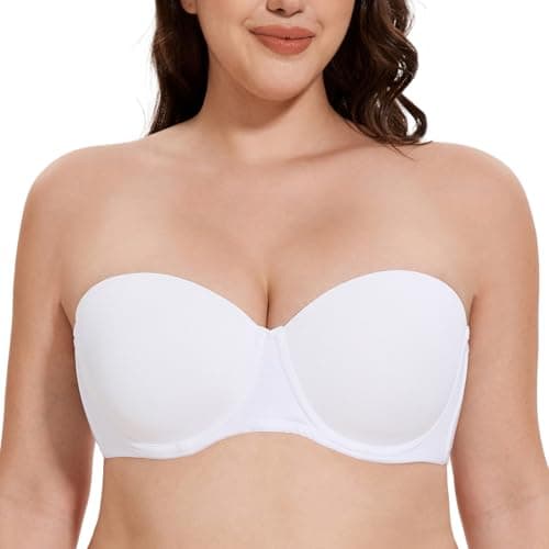 MELENECA Plus Size Strapless Bra with Underwire for Large Bust Back Smoothing