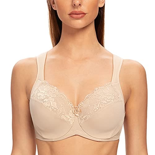 MELENECA Women's Full Coverage Plus Size Underwire Bra with Lace Straps