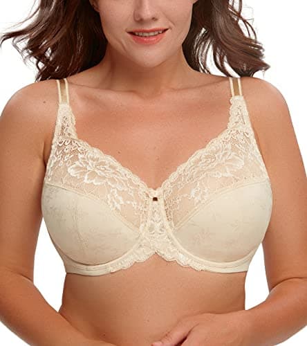 HACI Women's Comfortable Lace Floral Unlined Underwire Bra