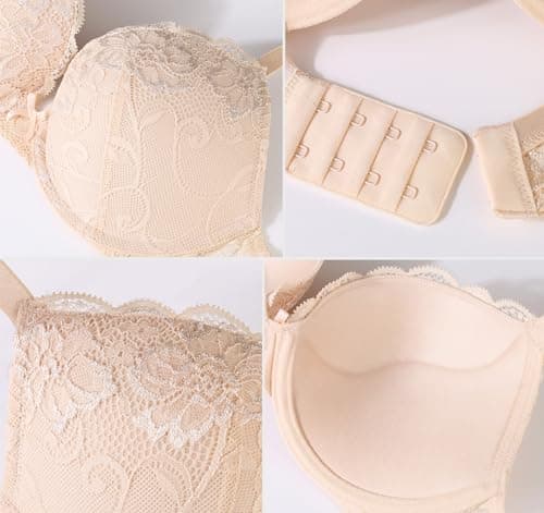 DotVol Women's Comfortable Underwire Push Up T-Shirt Bra with Flower Lace