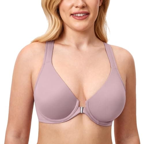 Delimira Women's Front Closure Plunge Racerback Bra B-H Cups