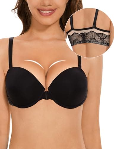 Upushall Front Closure Push Up Lace Racerback Bra for Women