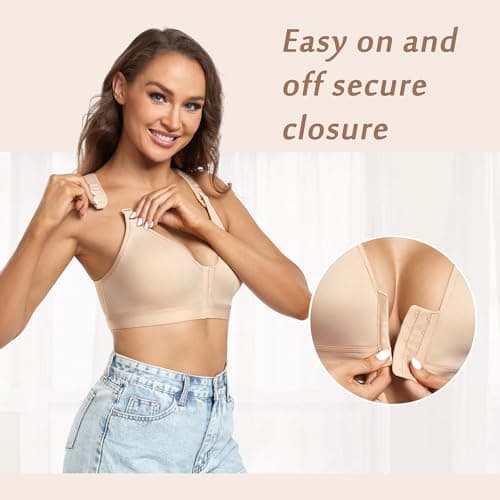 DotVol Women's Front Closure Wireless Adjustable Wide Strap Post-Surgery Bra