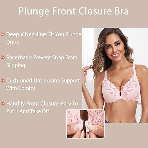 Front Closure Underwire T-Back Plus Size Lace Racerback Bra for Women