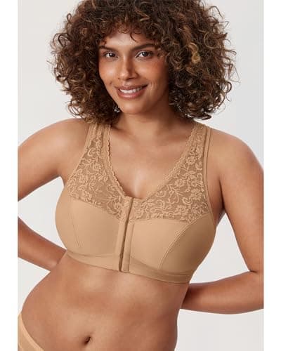 DELIMIRA Women's Front Closure Lace Cotton Bra