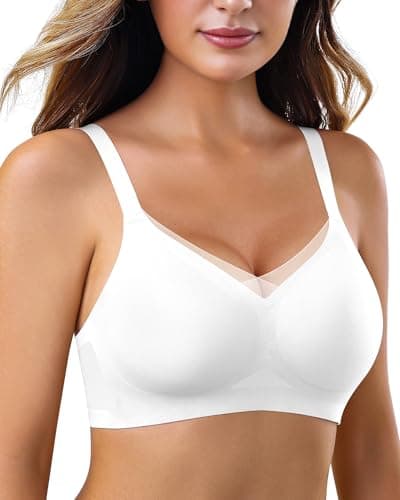 Fairy Women's No Wire Mesh Bra with Soft Support V-Neck Lace Bralette
