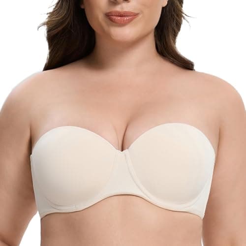 MELENECA Plus Size Strapless Bra with Underwire for Large Bust Back Smoothing