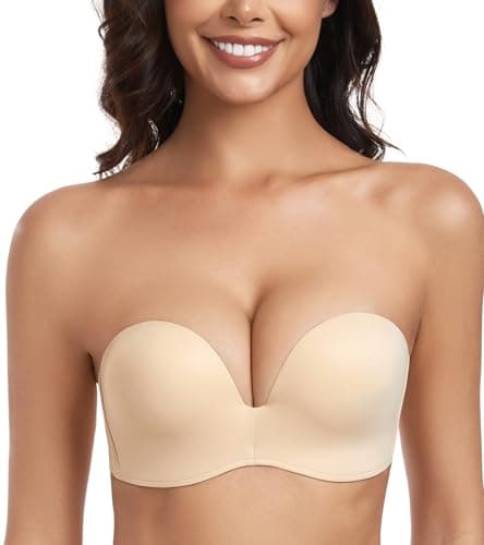 Lemorosy Women's Wireless Plunge Padded Non-Slip Invisible Strapless Bra