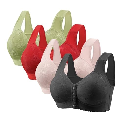 Hnodov 4 Pack Daisy Wireless Push-Up Bras for Older Women