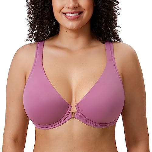 Delimira Women's Front Closure Plunge Racerback Bra B-H Cups