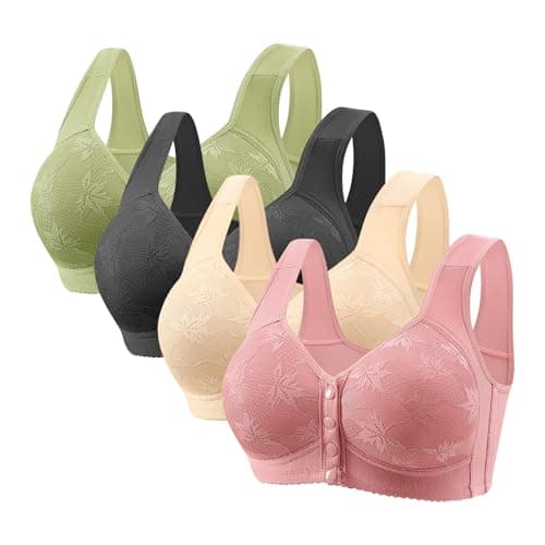 Hnodov 4 Pack Daisy Wireless Push-Up Bras for Older Women
