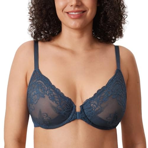 DELIMIRA Plus Size Front Closure Lace Plunge Underwire Bra