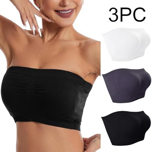 3 Pack Stretch Tube Top Bralette for Women Non Padded Non Slip Seamless
