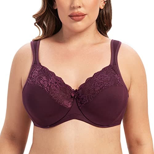 MELENECA Women's Full Coverage Plus Size Underwire Bra with Lace Straps