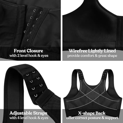 HSIA Front Closure Posture Bra for Plus Size Heavy Breasts Black