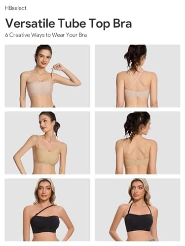 HBselect Non-Slip Padded Bandeau Bra for Large Bust Women Seamless Wireless Tube Top