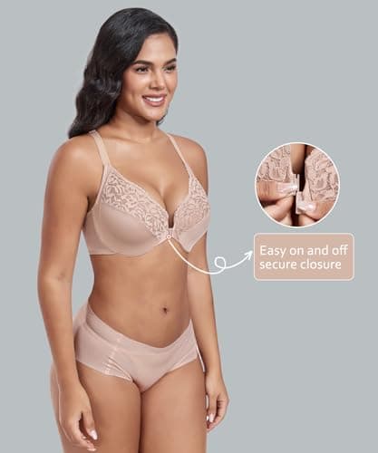 Refined Title: DotVol Women's Plus Size Floral Lace Front Closure T-Back Underwire Bra