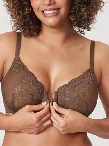 DELIMIRA Plus Size Front Closure Lace Plunge Underwire Bra