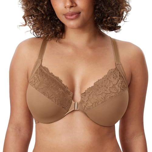 Delimira Women's Plus Size Full Coverage Lace Underwire Racerback Bra