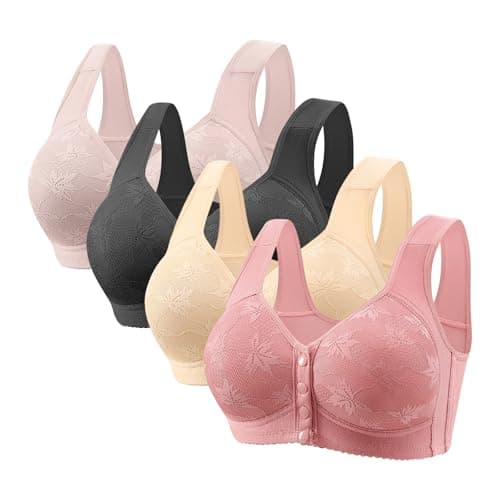 Hnodov 4 Pack Daisy Wireless Push-Up Bras for Older Women