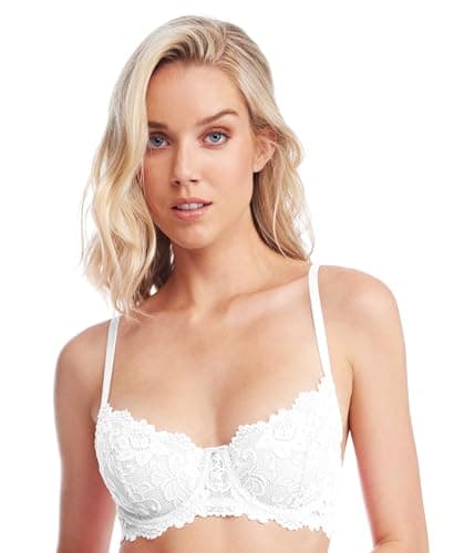 JENNY JEN Unpadded Underwire Lace Bra, Sheer Balconette Demi Lingerie for Women