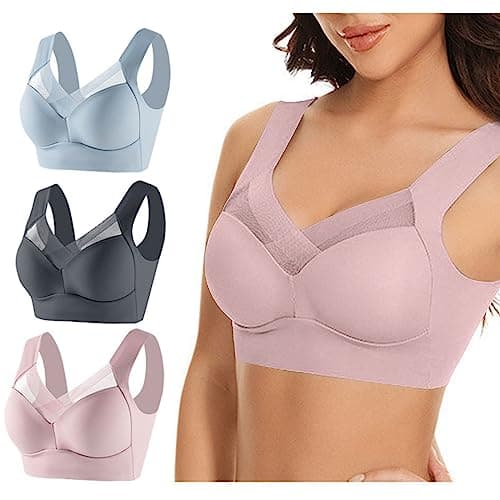 Hnodov 3 Pack Plus Size Seamless Mesh Sports Bras for Women