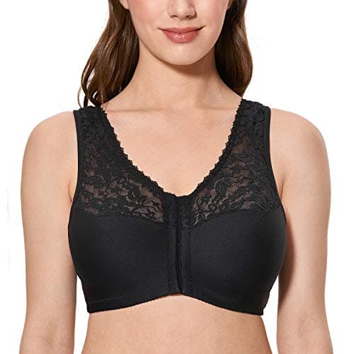 CALVENA Women's Plus Size Front Closure Wirefree Lace Racerback Bra