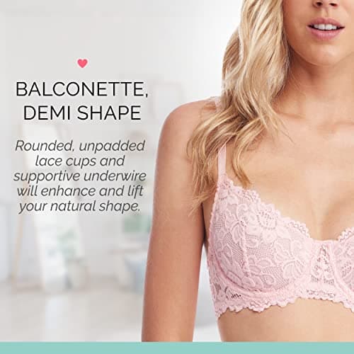 JENNY JEN Unpadded Underwire Lace Bra, Sheer Balconette Demi Lingerie for Women