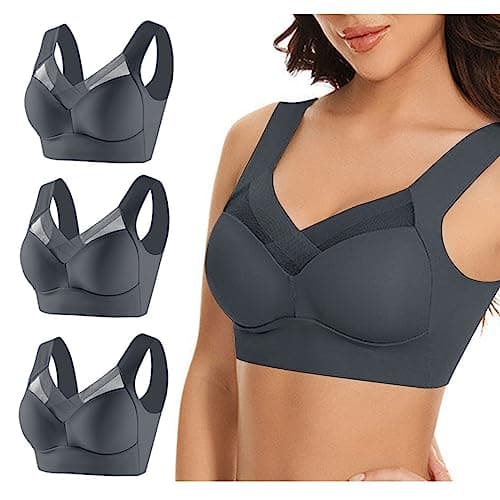 Hnodov 3 Pack Plus Size Seamless Mesh Sports Bras for Women