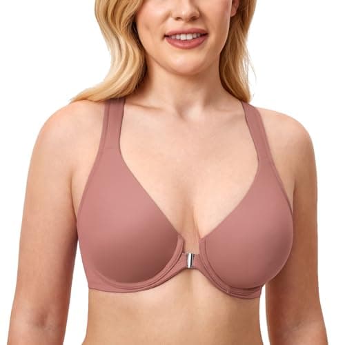 Delimira Women's Front Closure Plunge Racerback Bra B-H Cups