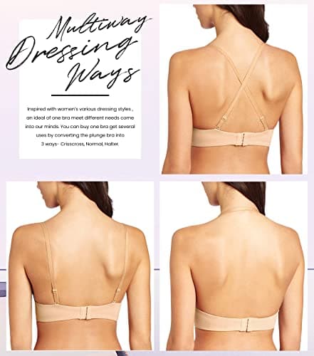 Wekofi Women's Deep V Plunge Bras for Convertible Low Back Style