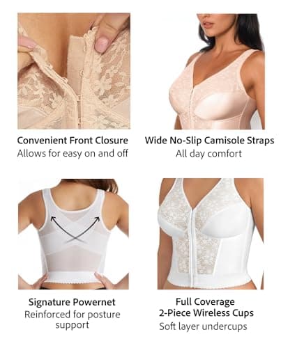Slimming Wireless Back Support Longline Bra with Lace & Front Closure Form 5107565