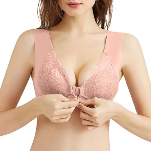 BFAFEN Seamless Pushup Bra for Women, No Underwire, Front Closure, Plus Size, Comfortable, Breathable Lace Bra