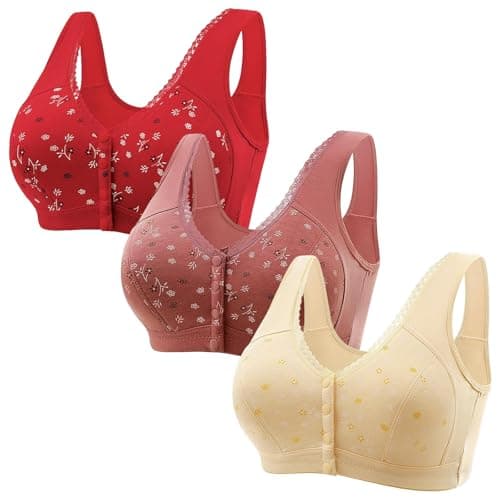 Comfortable 3-Piece Daisy Push-Up Bra Set for Older Women Full Coverage Front-Closure Bras
