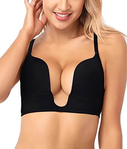 JOATEAY Women's Deep Plunge Convertible Bra with Low Cut Padded Cleavage Enhancer