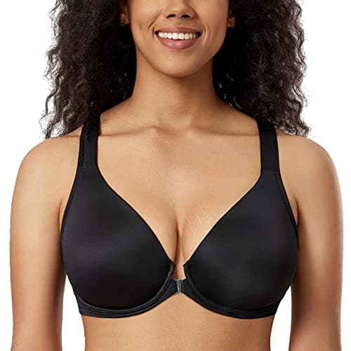 Delimira Women's Front Closure Plunge Racerback Bra B-H Cups