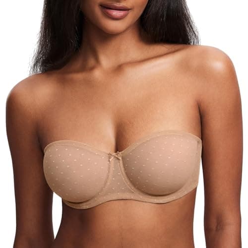 DOBREVA Plus Size Mesh Strapless Underwire Bra