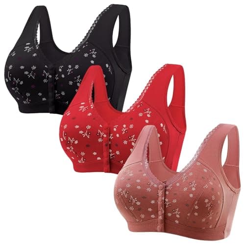 Comfortable 3-Piece Daisy Push-Up Bra Set for Older Women Full Coverage Front-Closure Bras