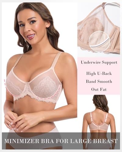 HACI Minimizer Lace Wire Underwire Bra for Plus Size Women
