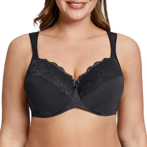 MELENECA Women's Full Coverage Plus Size Underwire Bra with Lace Straps