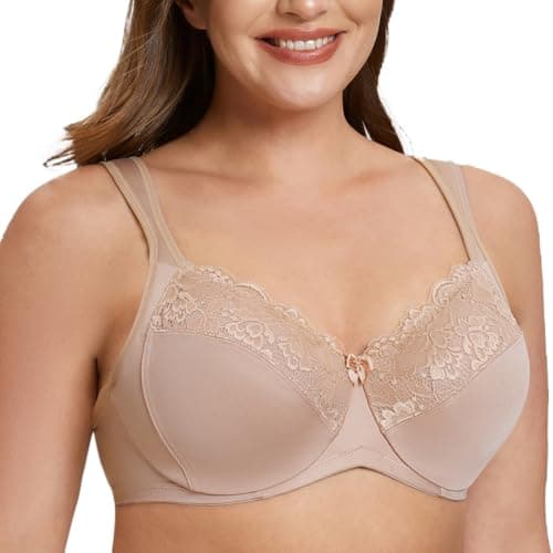 MELENECA Women's Full Coverage Plus Size Underwire Bra with Lace Straps
