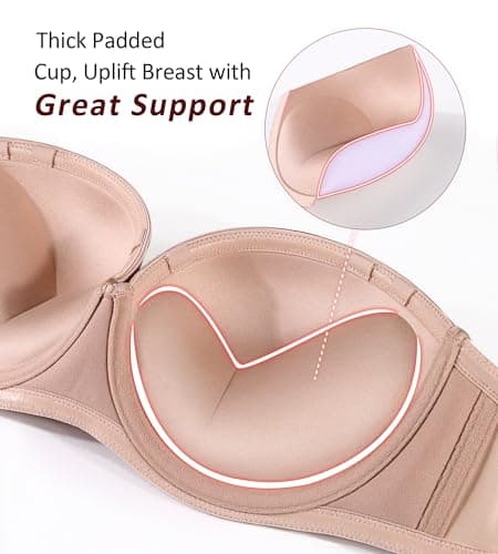 Strapless Bra with Padding and Convertible Straps for Women