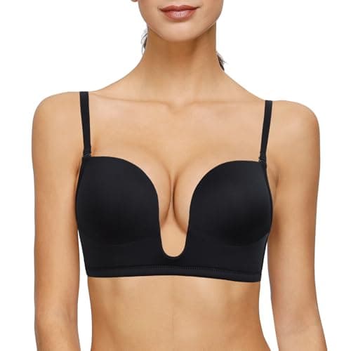 Vgplay Women's Deep Plunge Push Up Bra with Clear Straps
