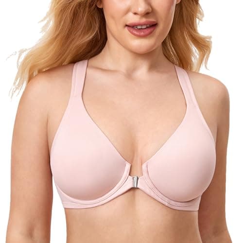 Delimira Women's Front Closure Plunge Racerback Bra B-H Cups