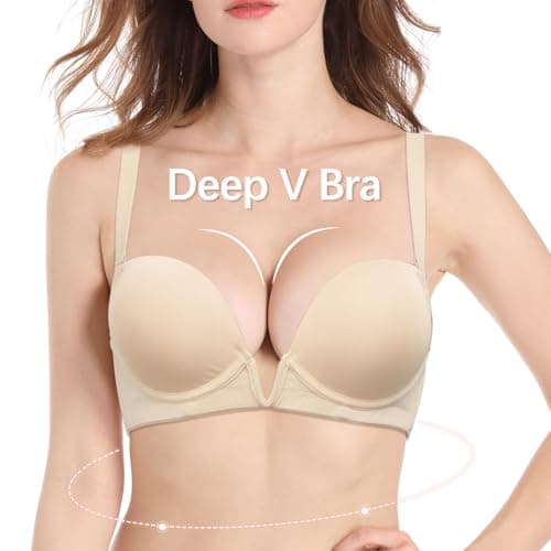 Vgplay Women's Deep Plunge Push Up Bra with Clear Straps and Underwire