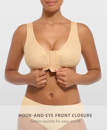FeelinGirl Front Closure Post-Surgery Wirefree Compression Bra with Adjustable Straps