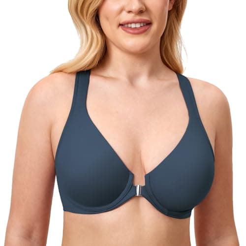 Delimira Women's Front Closure Plunge Racerback Bra B-H Cups