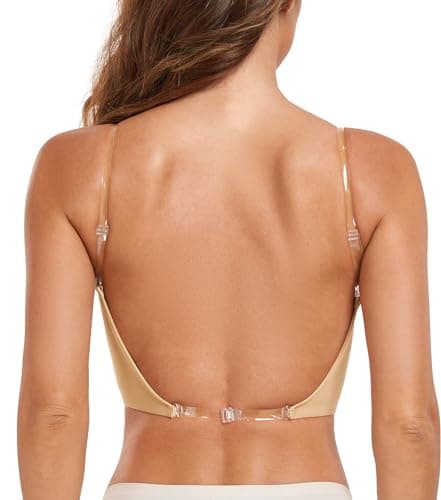 HANSICA Women's Deep Plunge Low Cut Push-Up Bra (Nude, 36D)